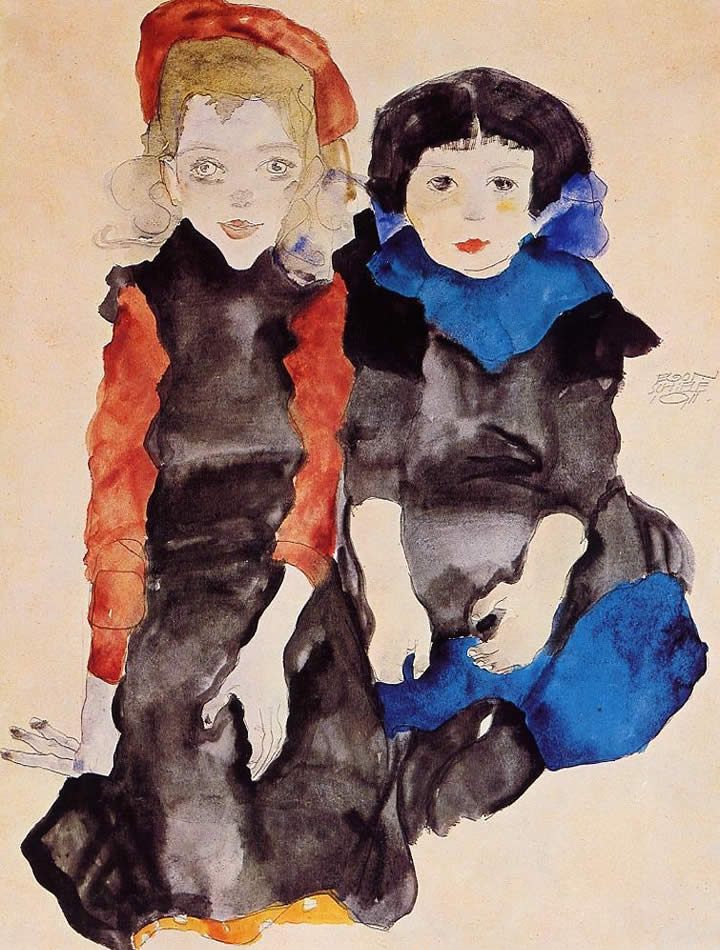 Egon Schiele Two Little Girls